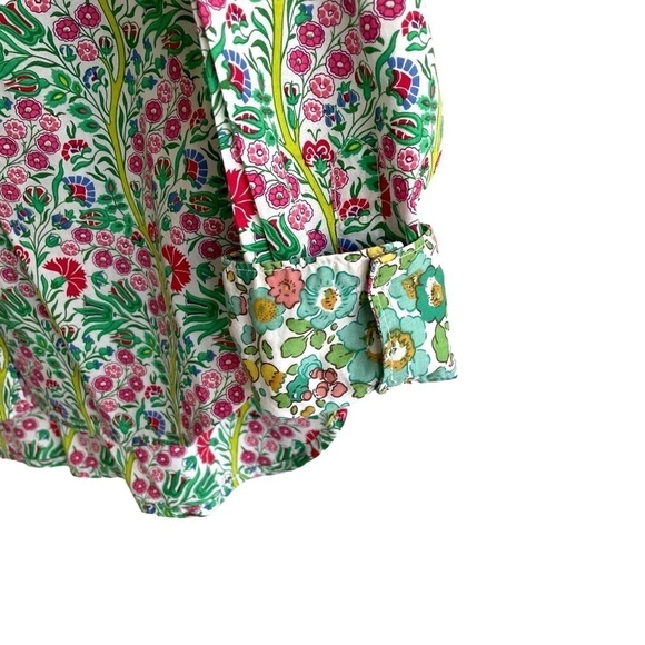 Liberty ART FABRIC Cotton Floral Print Button Front Shirt Blouse White Green S - Picture 6 of 7